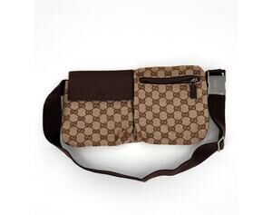 Gucci GG Canvas Belt Bag 28566 Beige Brown Canvas/Leather Made in Italy